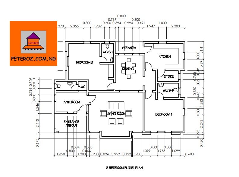 2 BEDROOM FLOOR PLANS WITH DIMENSION