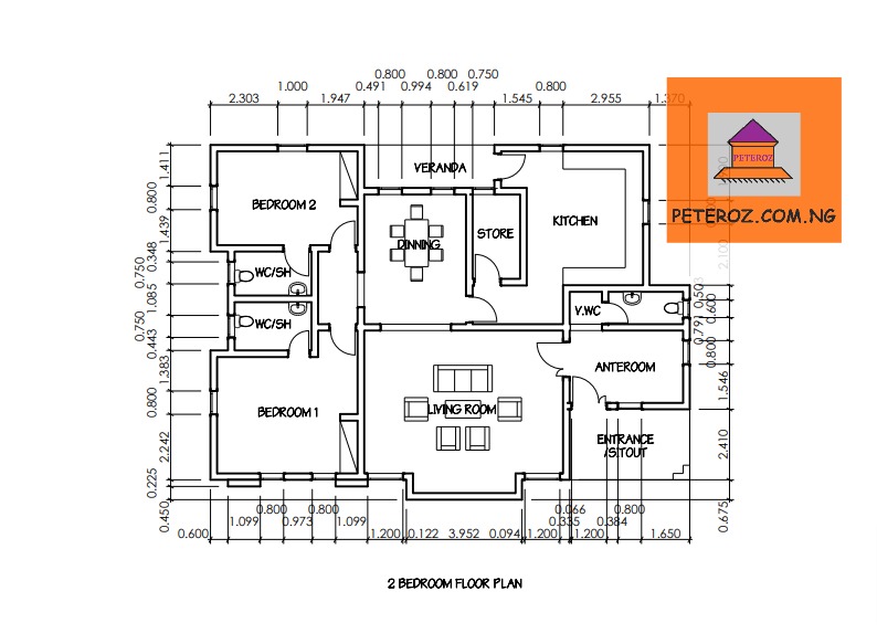 2 BEDROOM FLOOR PLANS WITH DIMENSION