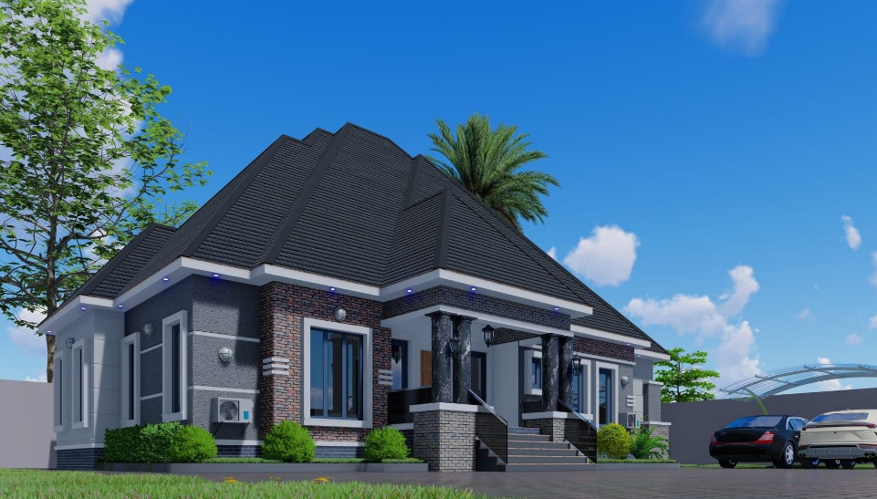 3D rendering of a 3-bedroom design