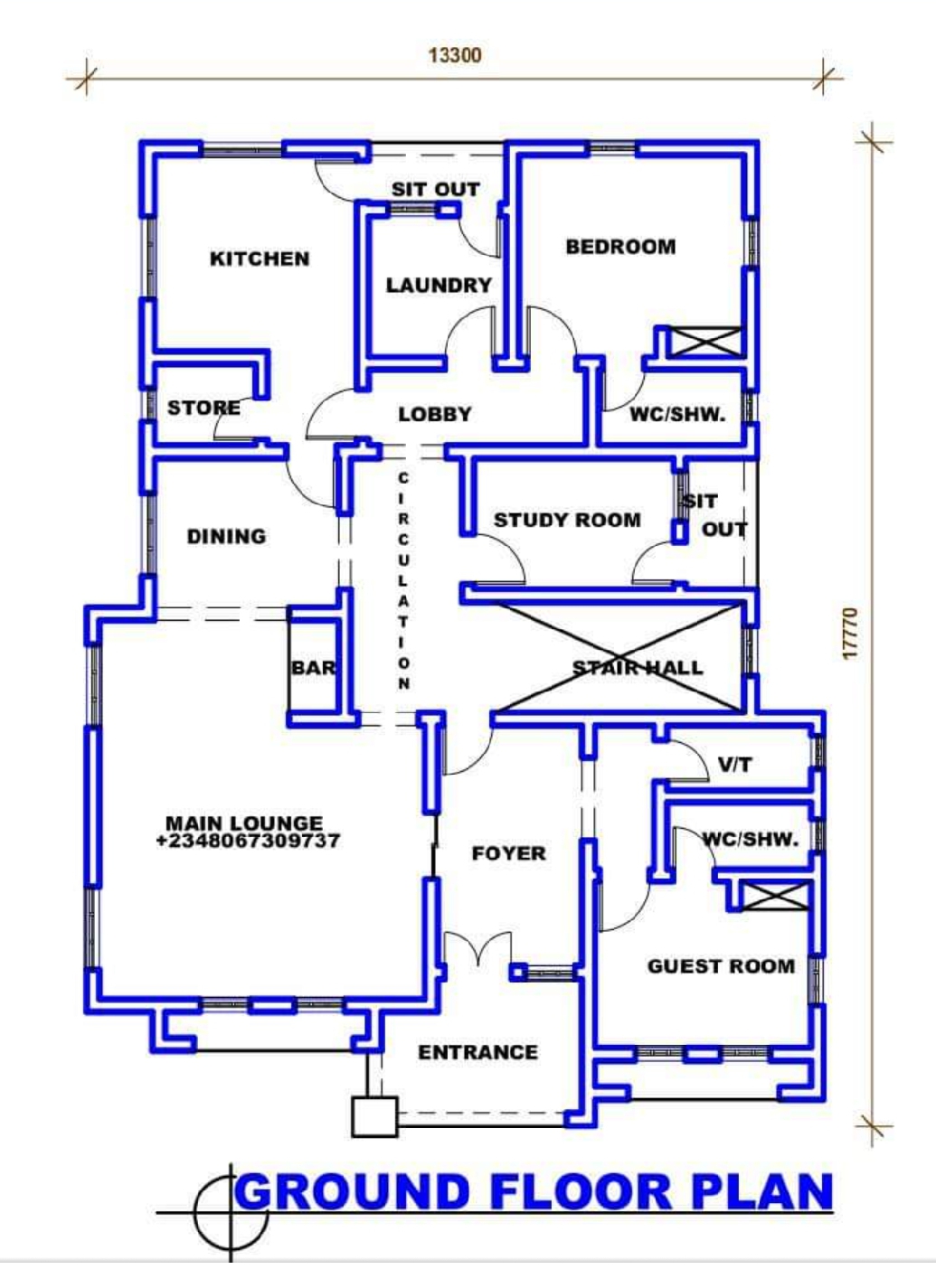 Simple 4 Bedroom Duplex Ground Floor Plan
